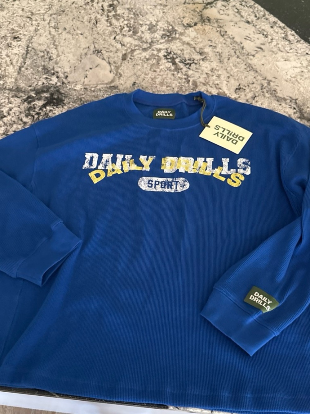 Daily Drills Royal Blue Crewneck with Green Logo Patch